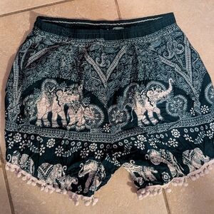 Elephant Print Shorts with Tassels